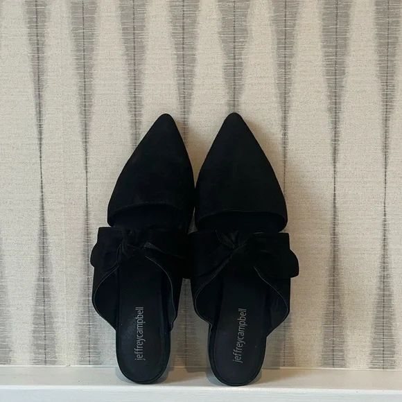 Jeffrey Campbell Black Pointed-Toe Bow Flats - Picture 1 of 4